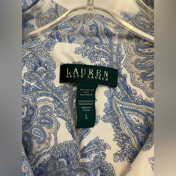 Lauren Ralph Lauren Womens Blue Paisley Print 3/4 Sleeve Pajama Top Size L - Picture 2 of 9
